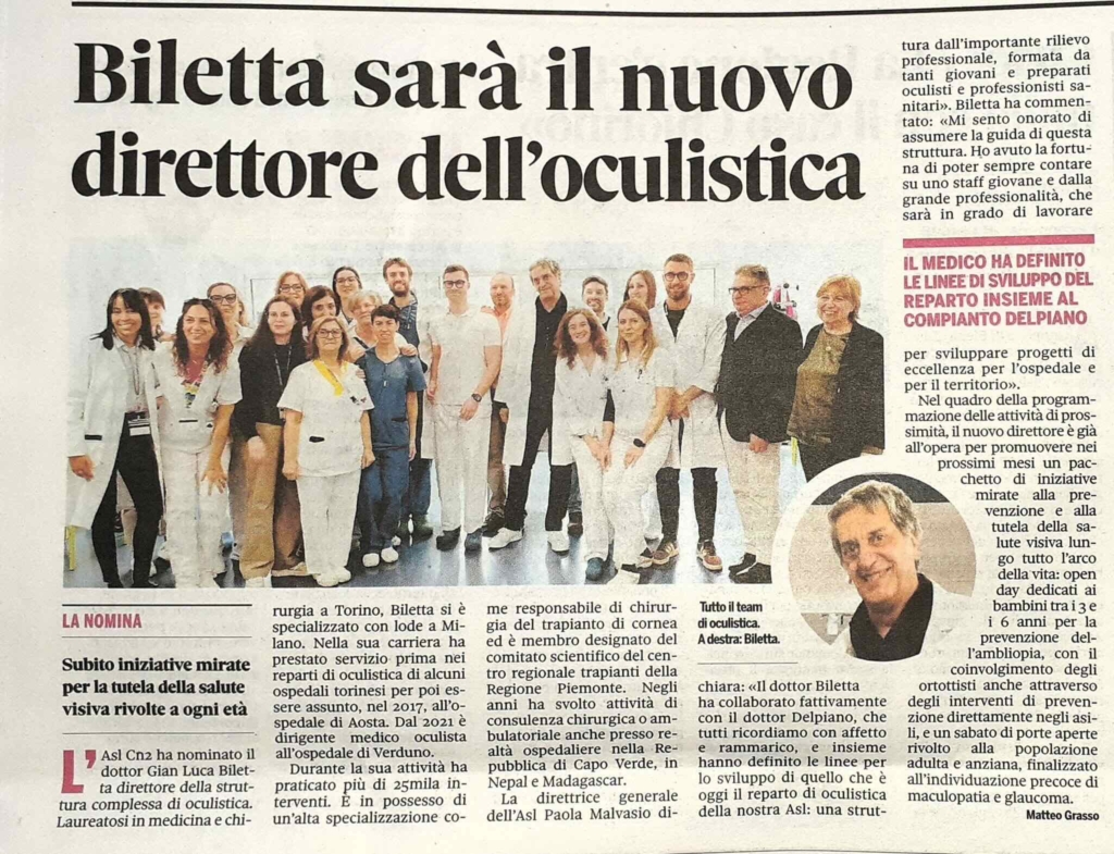 billetta direttore dell'oculistica di 
Verduno
